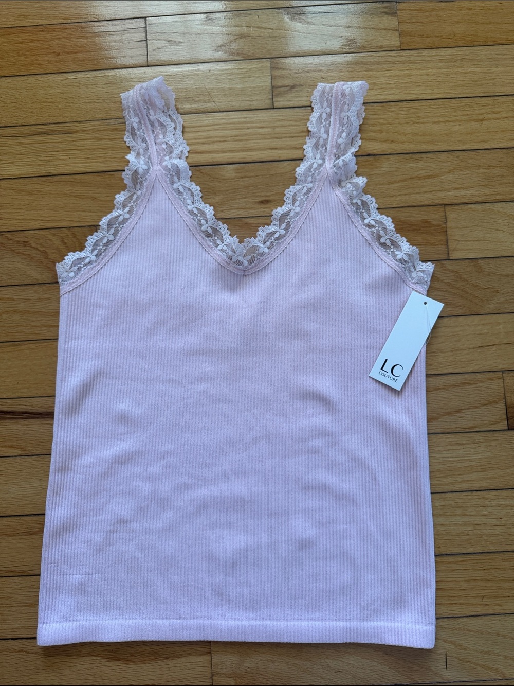 LC Lauren Conrad Pink Lace-Trim Ribbed V-Neck Tank Size M/L NWT
